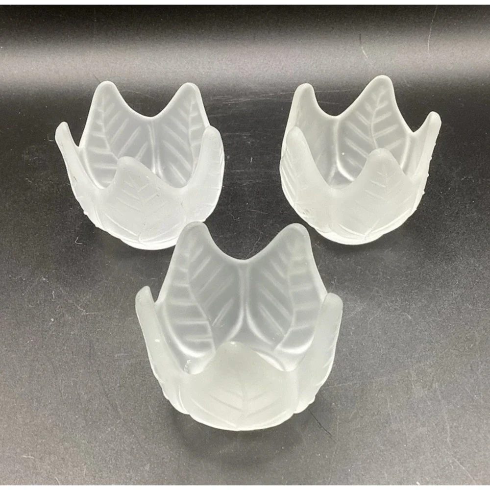 Set of 3 Partylite Candle Tea Light Holders Leaf‎ Lotus Blossom Design Frosted